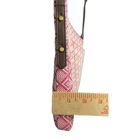 Fossil Purse Pink White Straw Leather Trim Crossbody Bag - Picture 10 of 10